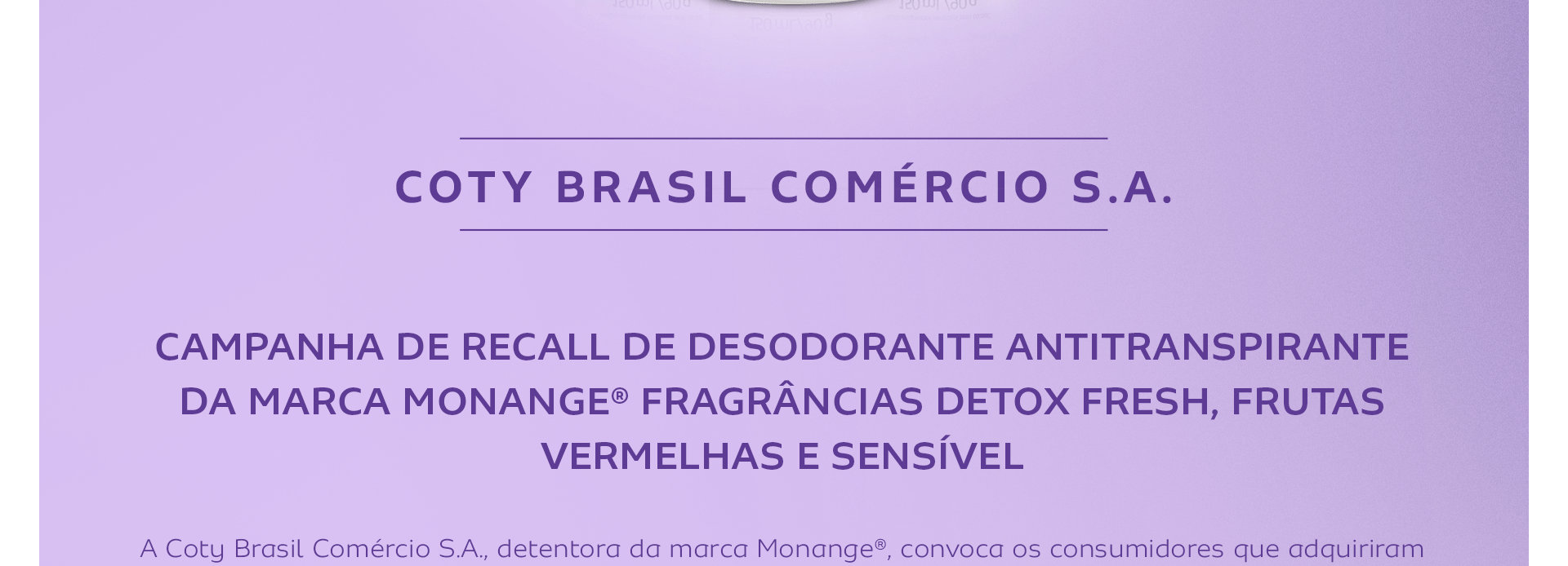 Monange - Comunicado Recall